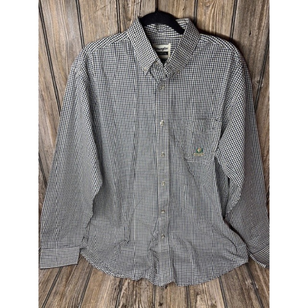 Wrangler Riata Mens Gingham Check Button Down Shirt Navy White Horse Logo XL